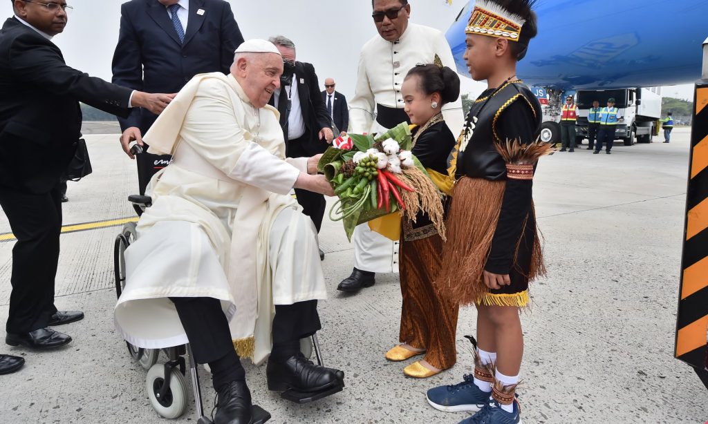 Pope Francis in Indonesia in a wheelchair