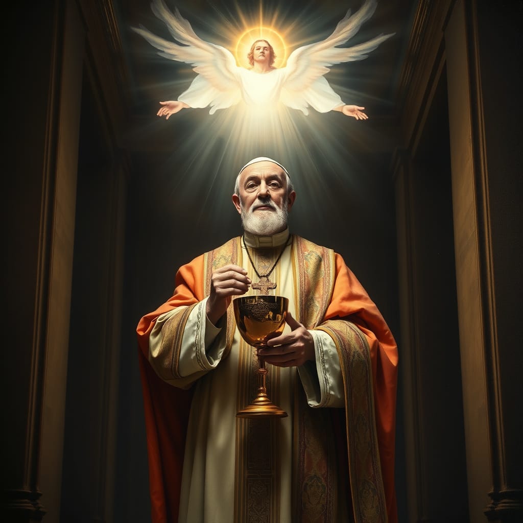POPE Leo XIV with chalice and Holy Spirit